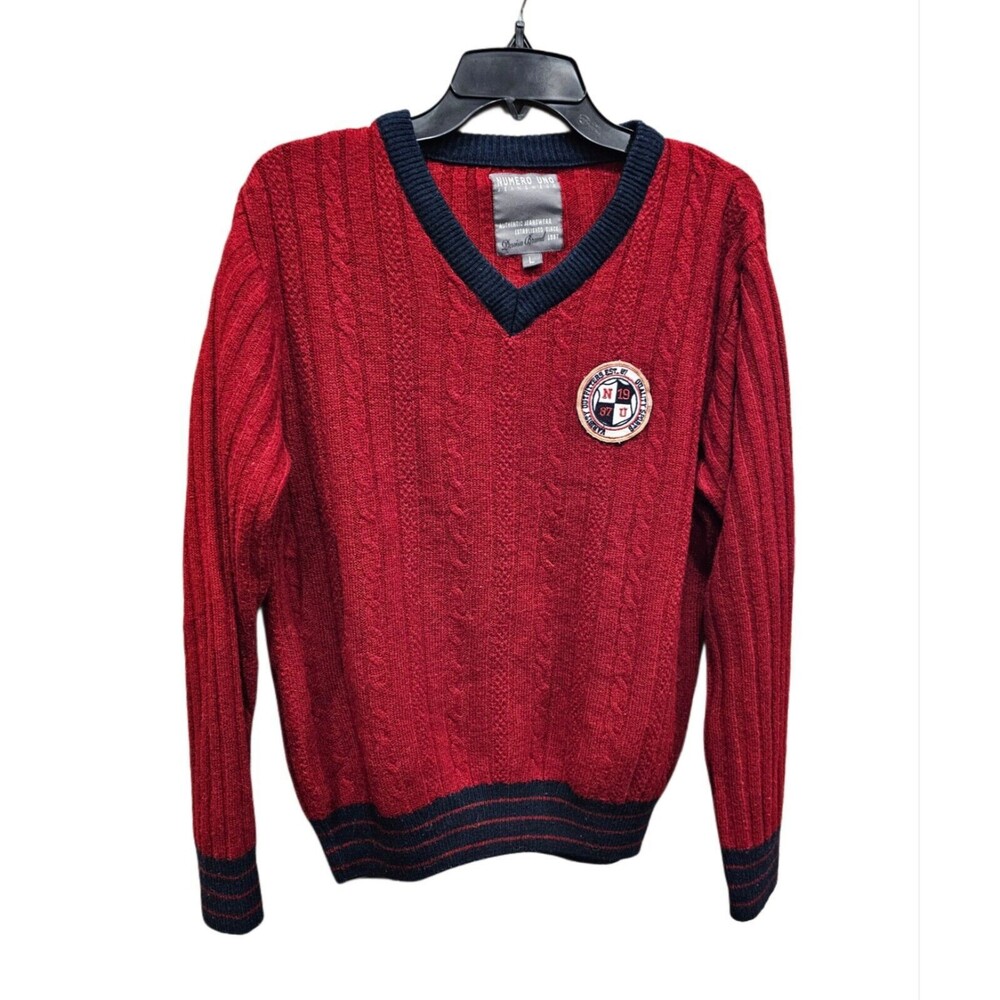 Mens Large Numero Uno Red Longsleeve Sweater